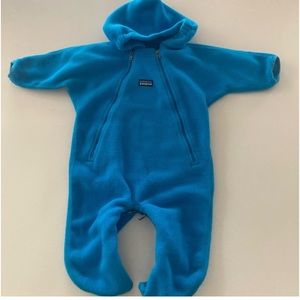 Patagonia Baby 6 Months Blue Fleece Hooded Snowsuit Bunting Foldover Cuffs